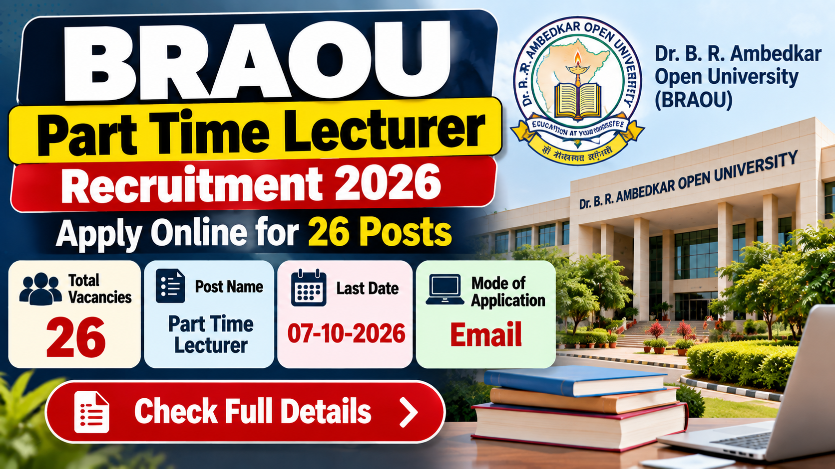 BRAOU Part Time Lecturer Recruitment 2026
